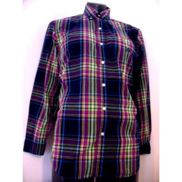 Chaps Blue/Green/Purple Cotton/Polyester Long Sleeve Shirt Men's Size Medium - Picture 4 of 14